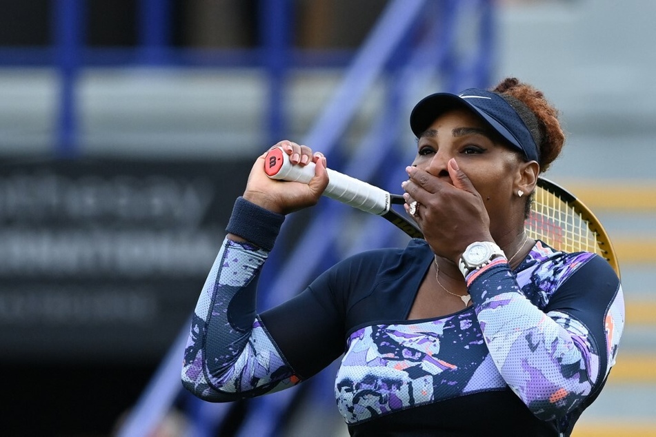 Serena Williams celebrated after winning with Ons Jabeur against Sara Sorribes Tormo and Marie Bouzkova in a doubles match on Tuesday.
