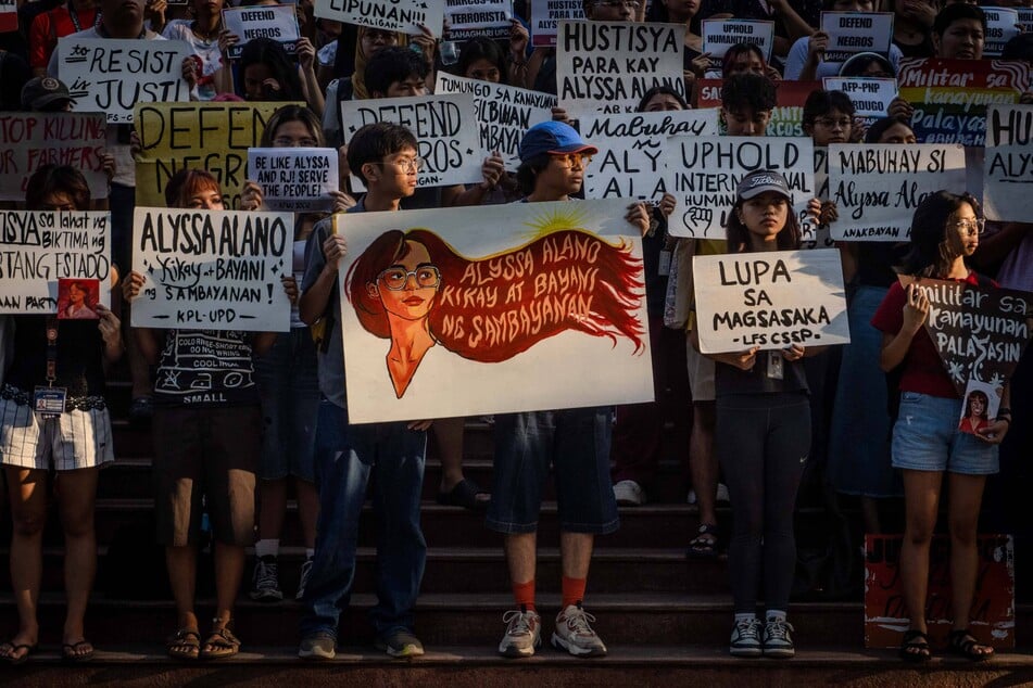 Student councils, youth organizations, teachers, and loved ones hold a rally and vigil protest on April 23, 2026, at UP Diliman, Quezon City, mourning the life of student activist Alyssa Alano, who was among the 19 killed during the military raid in Negros Occidental.