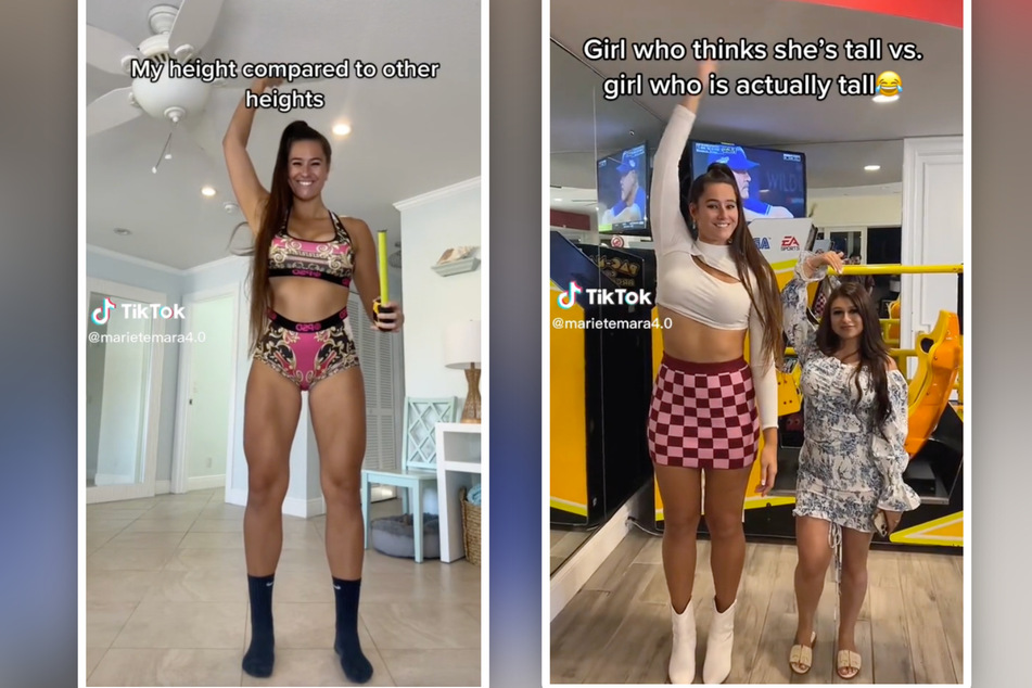Die "normalgroße" Freundin ist winzig im Vergleich zur 1,92-Meter-Frau