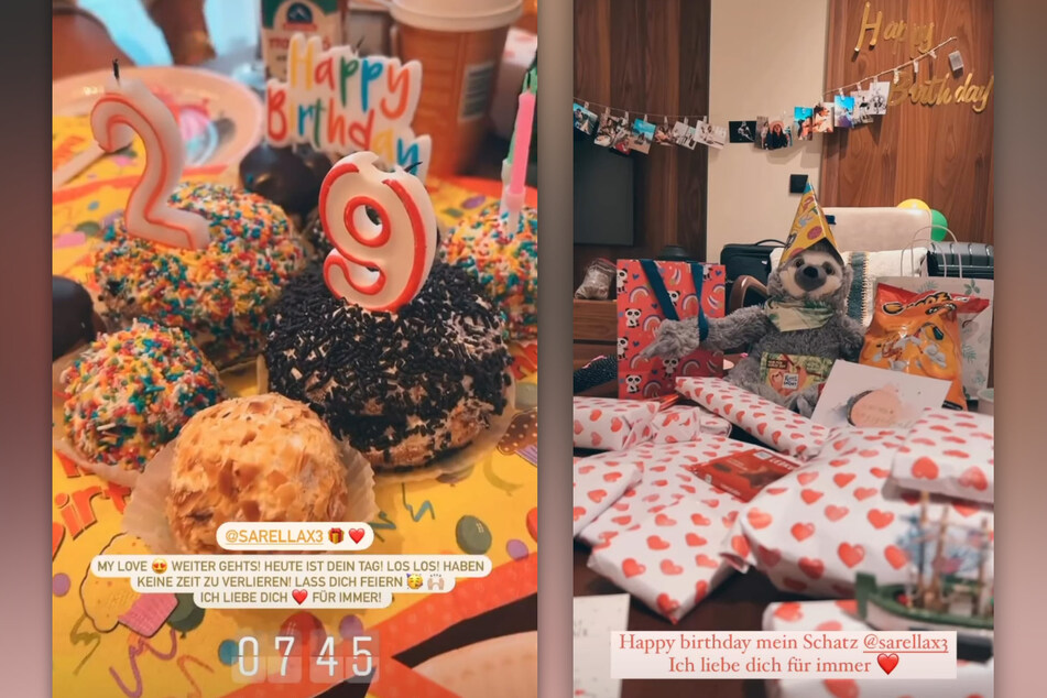 Julian (28) hat für Sarah Engels (29) zum Geburtstag einen Tisch voller Geschenke und süßem Gebäck vorbereitet. (Fotomontage)