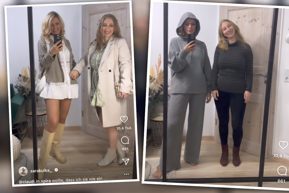 Rechts zu sehen: Sara Kulka (32, links) und ihre Freundin Claudia vor dem Umstyling. Links strahlen die beiden dann in ihrem "Influencer-Style".