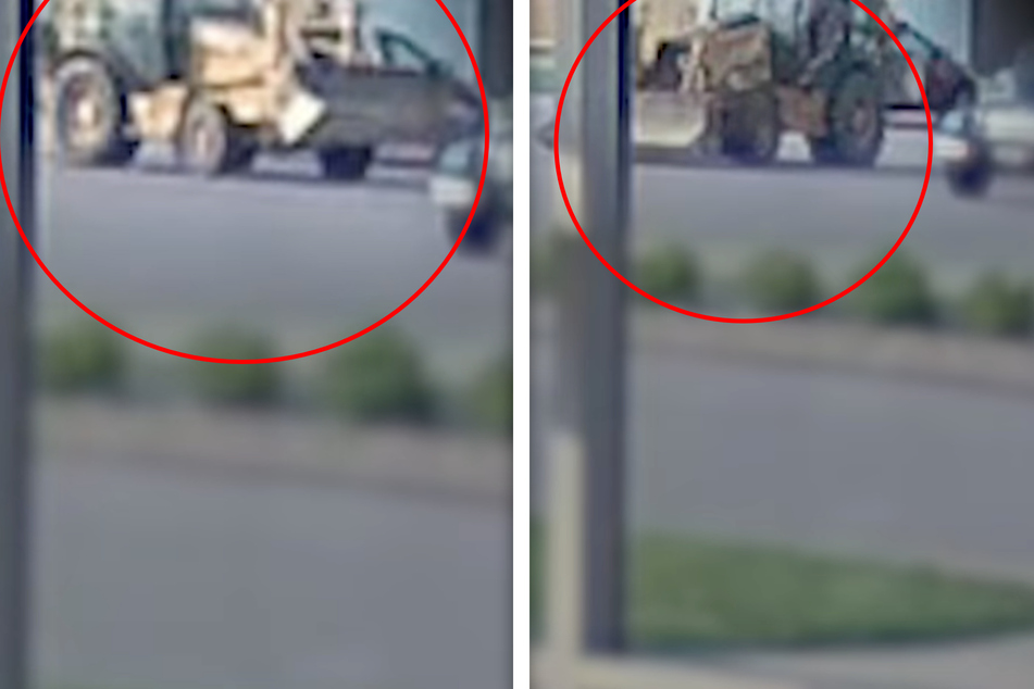 In einem Video ist zu erkennen, wie ein Mann den Bagger auf den Flughafenparkplatz abstellt.