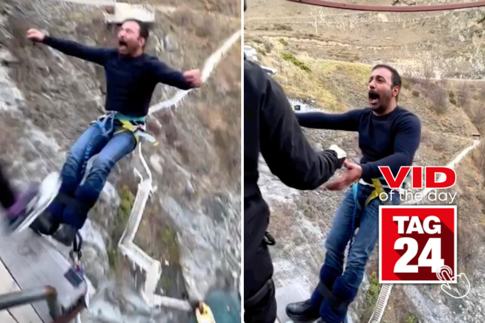 viral videos: Viral Video of the Day for October 22, 2023: Bungee jumper pretends to be kicked off cliff in viral video
