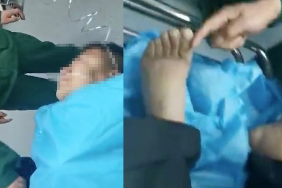 Ein Clip auf dem sozialen Netzwerk Weibo zeigt, wie der Mann im Krankenhaus untersucht wird.