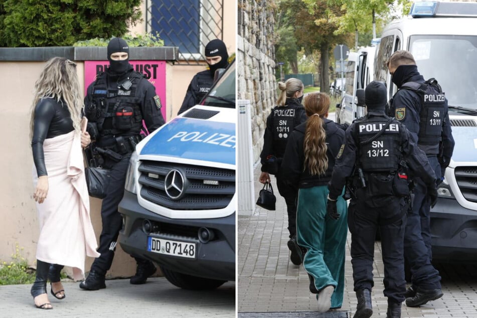 Vermummte Beamte führten zwei Frauen ab.