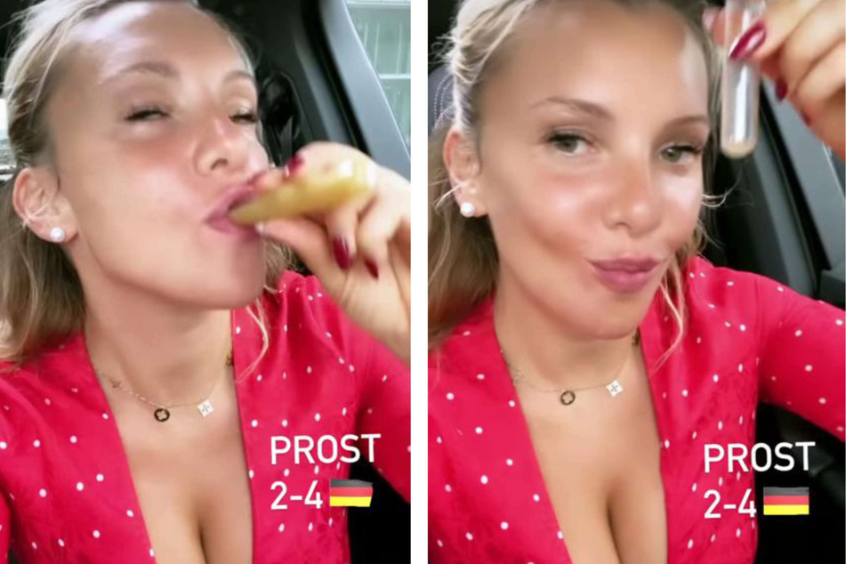 Evelyn Burdecki (32) genehmigte sich am Samstag in ihrer Instagram-Story einen Shot, während sie am Steuer saß. Dabei handelte es sich aber nicht um Alkohol.