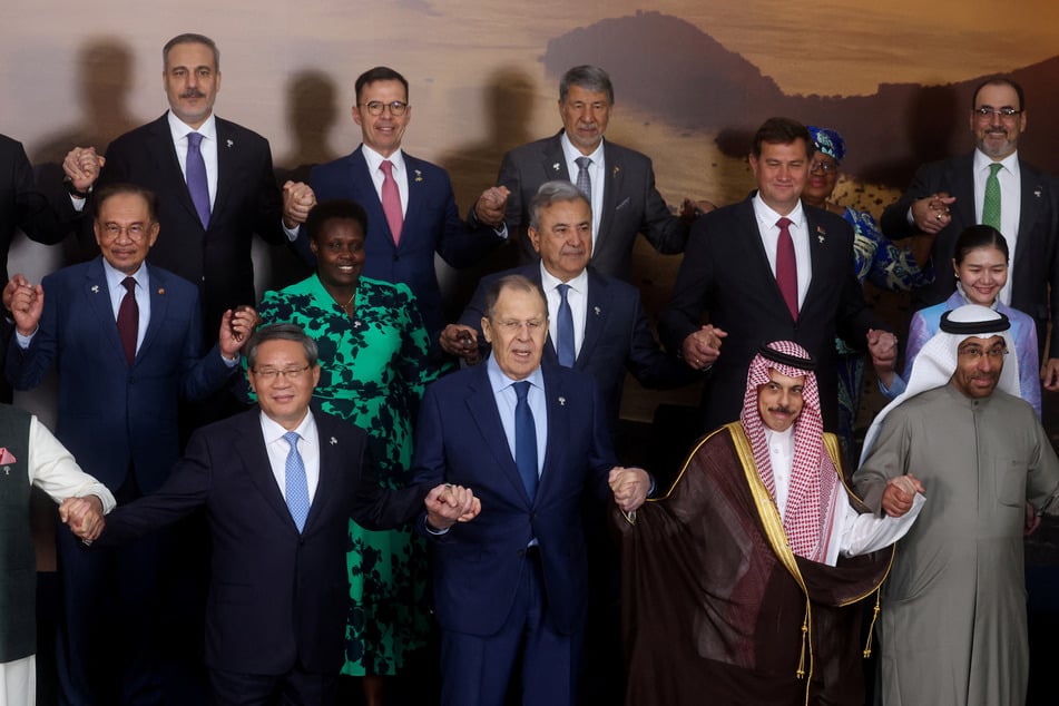 Leaders of the BRICS group pose for a family photo during their summit in Rio de Janeiro, Brazil, on July 7, 2025.