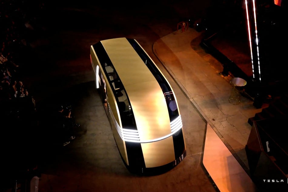 Tesla's robovan is unveiled at an event in California.