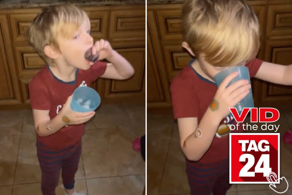 Today's Viral Video of the Day features a sick little boy doing in a genius "party" hack for taking his medicine.