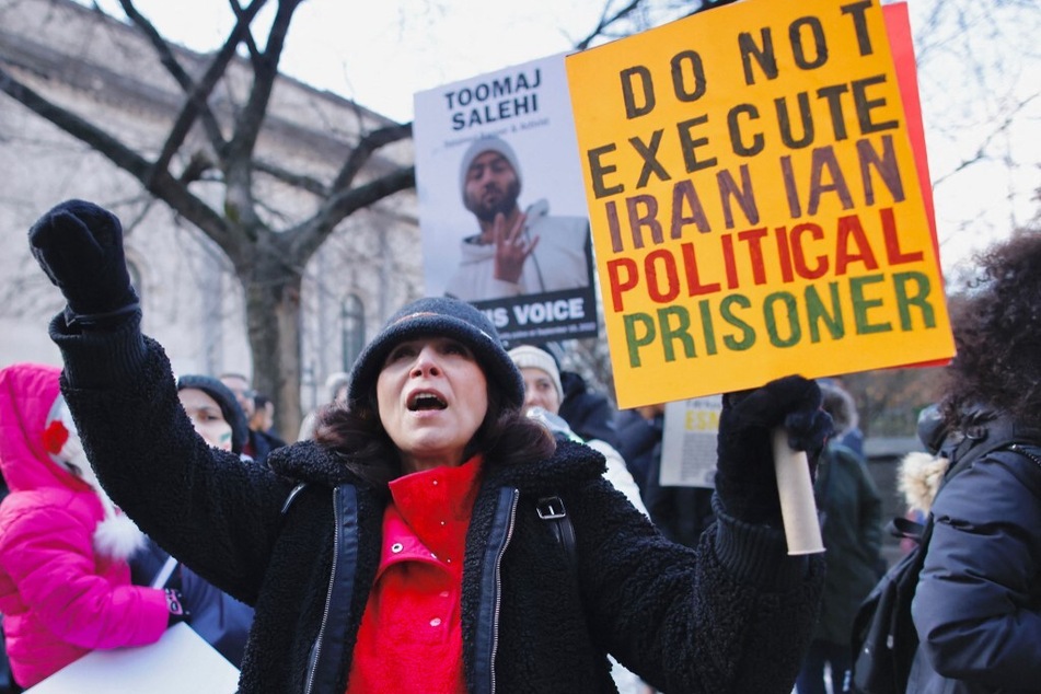 People protest against executions and detentions in Iran in front of the Iranian Permanent Mission to the United Nations in New York City on December 17, 2022.