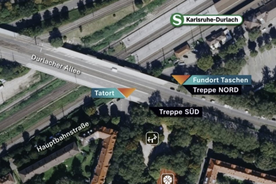 Eine Karte des Tatorts. Die Polizei rekonstruiert die Minuten vor dem Sturz von der Brücke.