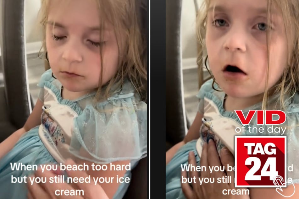 This little girl was exhausted after a beach day - but still had just enough energy to demand ice cream from her mama.