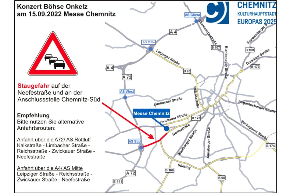 Rund um die Messe Chemnitz muss am Donnerstag mit einem erhöhten Verkehrsaufkommen gerechnet werden.