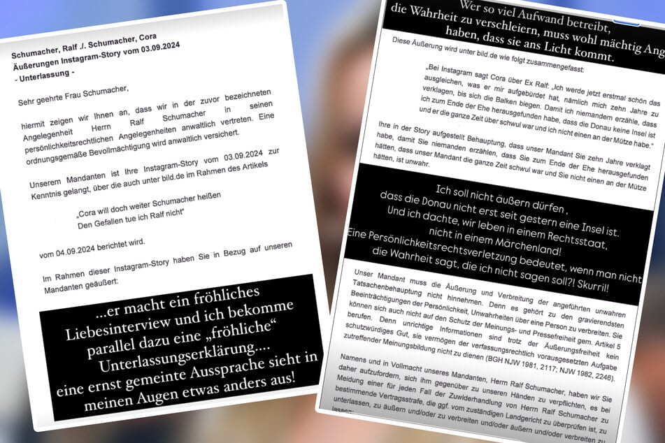 In ihrer Story hat Cora das Schreiben von Ralfs Anwälten geteilt und bissig kommentiert.