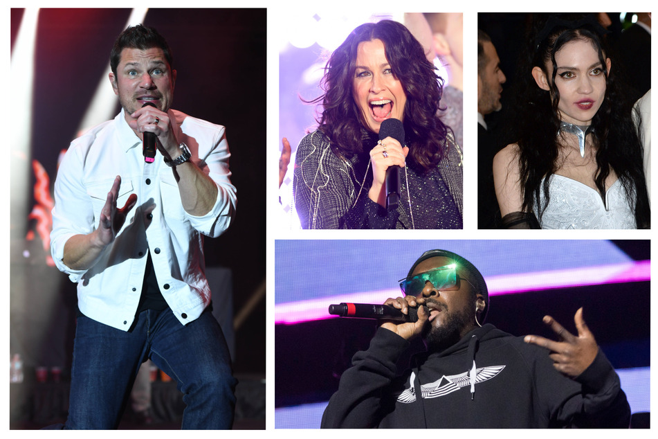 Alter Ego will feature hosts Nick Lachey (l.), Alanis Morissette, (top, c.), Grimes (top, r.), and will.i.am.