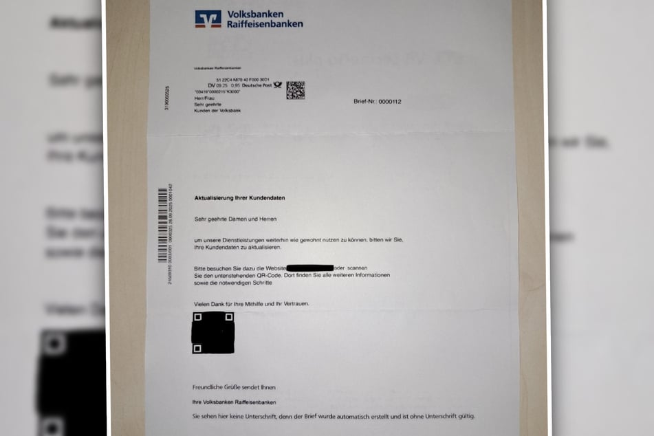 Der falsche Brief sieht einem Original der Volksbanken Raiffeisenbanken täuschend ähnlich.