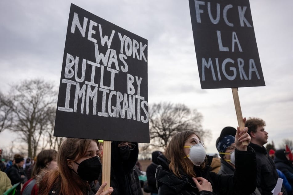 New Yorkers protest in support of immigrants' rights in Brooklyn's Sunset Park neighborhood.