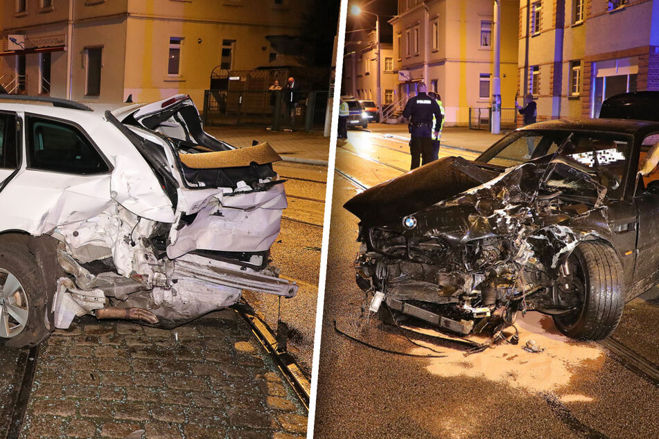 BMW-Raser prallt in Dresden gegen Skoda: Totalschaden an beiden Autos!