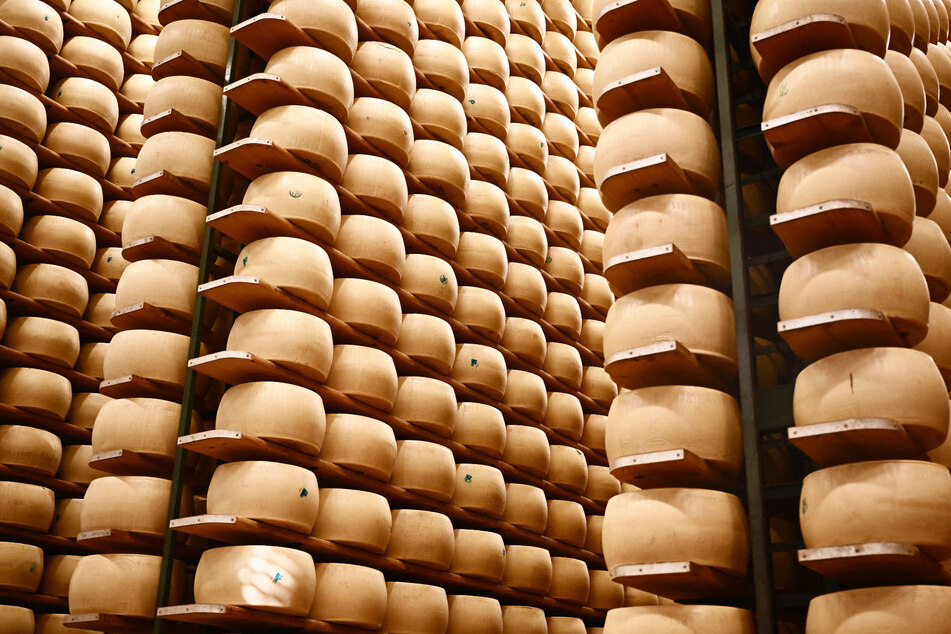 Zehn Reihen mit jeweils rund 1500 Laiben Käse stürzten binnen Sekunden in sich zusammen. (Symbolbild)