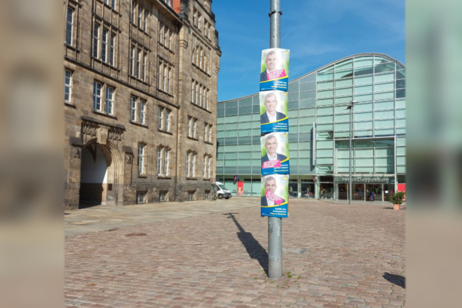 Die Plakate von Volkmar Zschocke (51, Grüne) hingen gestern gleich vierfach auf dem Neumarkt.