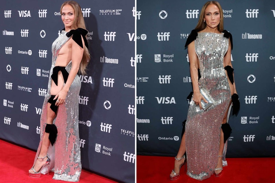 Jennifer Lopez is truly in a category all by herself, and the smoldering silver metallic Tamara Ralph gown she wore in Toronto – held together only with black ribbons, baring the entire length of her body – proved it.