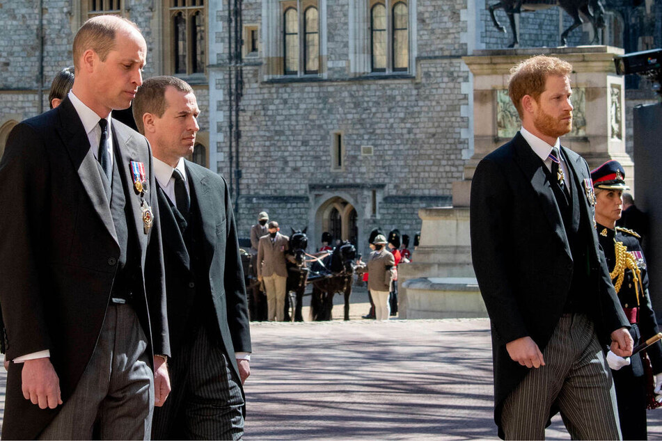 Prince William (l.) walked apart from his brother, Harry (r.) in the funeral procession.