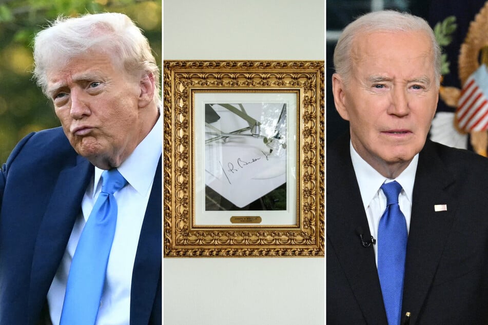 Donald Trump (l.) doubled down on his mockery of his predecessor, Joe Biden, with a new "autopen" portrait at the White House.