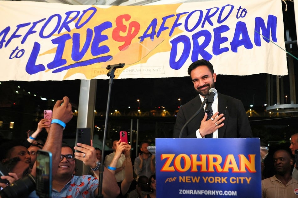 Zohran Mamdani speaks to supporters during an election night gathering at The Greats of Craft LIC in Long Island City, NYC on June 24, 2025.