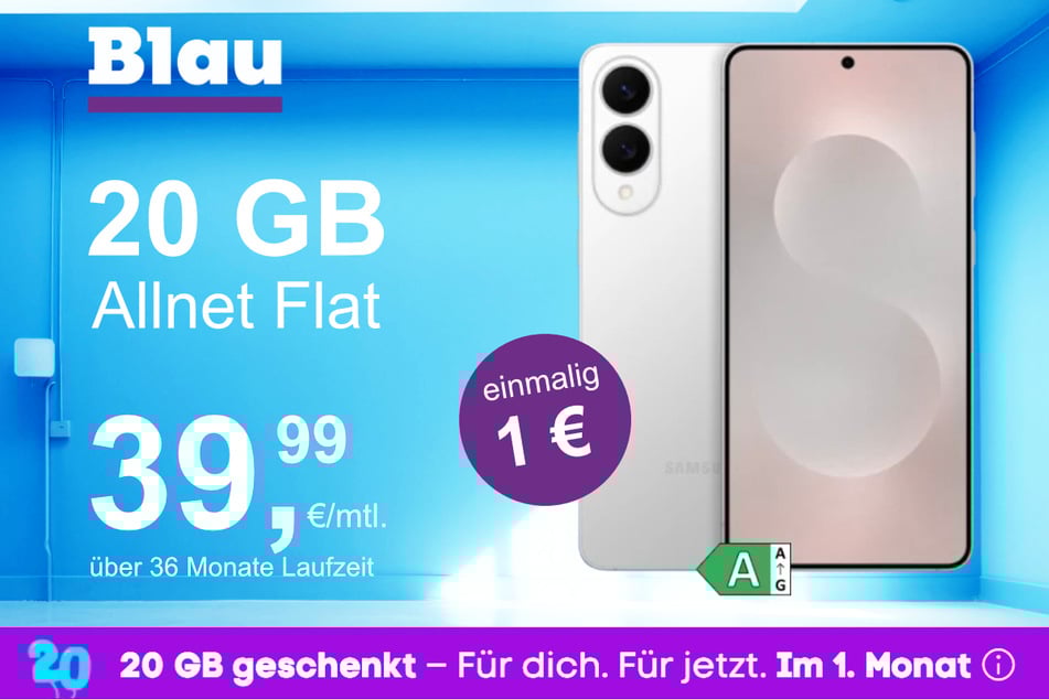 Das Samsung Galaxy S25 Edge im Blau Allnet M für einmalig 1 Euro.