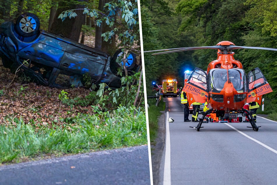 Heftiger Crash im Wetteraukreis: Auto überschlägt sich und landet im Wald - Fahrer schwer am Kopf verletzt