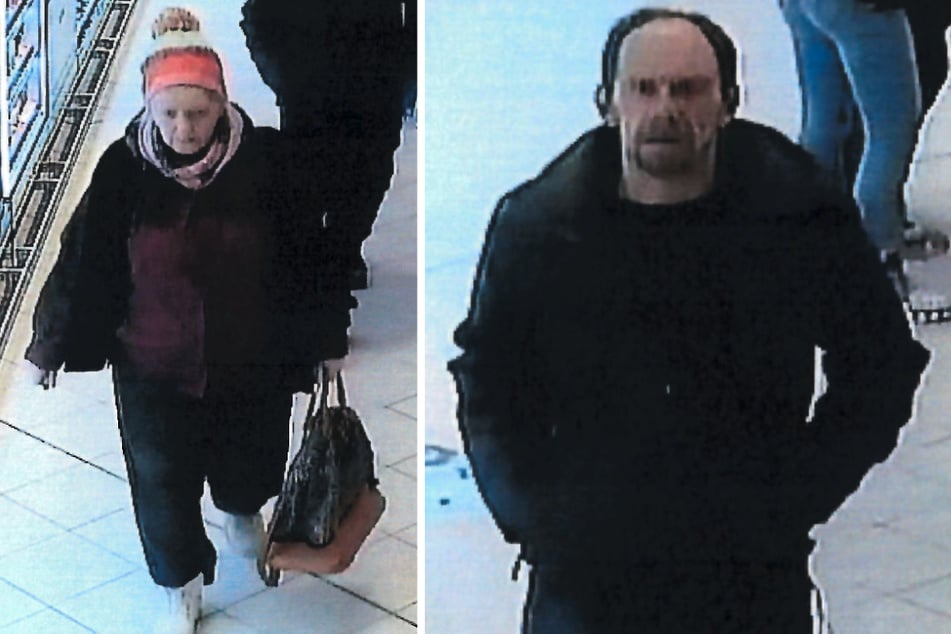 Mit diesen Bildern aus einer Überwachungskamera sucht die Polizei Brandenburg nach einem mutmaßlichen Diebes-Duo.