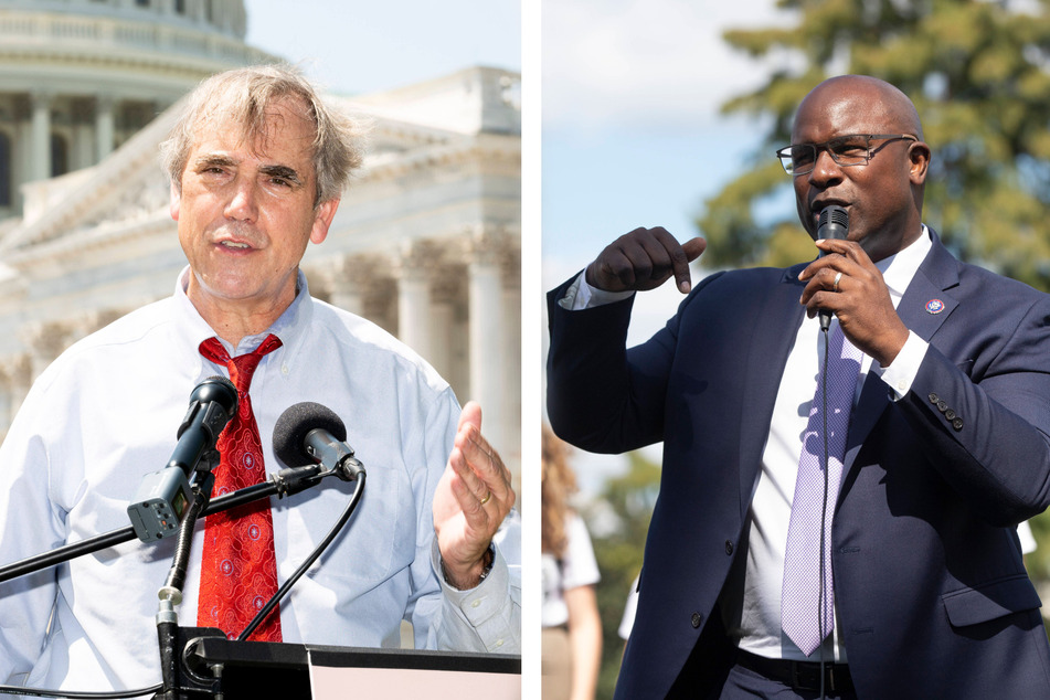 Oregon Sen. Jeff Merkley (l.) and New York Rep. Jamaal Bowman introduced the Fair College Admissions for Students Act on Wednesday.