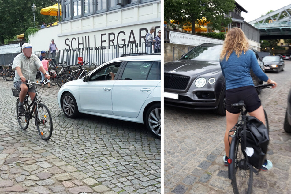 Die Radfahrer müssen sich auf dem Elberadweg häufig zwischen Autos hindurchschlängeln