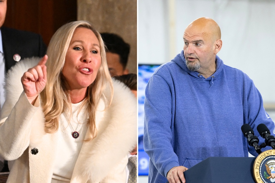 Politicians Marjorie Taylor Greene and John Fetterman (r.) got into it on social media arguing over a new dress code recently implemented for the senate.