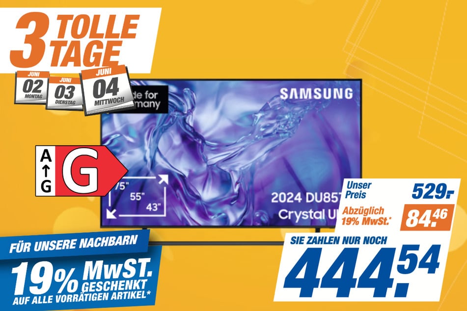 55-Zoll Samsung-Fernseher GU55DU8579UXZG
für 444,54 statt 529 Euro.
