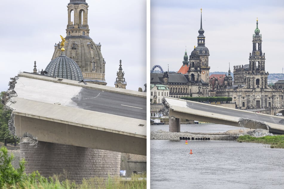 Die Abrissarbeiten an der Carolabrücke gehen zügig voran.