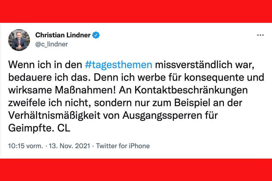FDP-Chef Christian Lindner (42) sah sich angesichts der anschwellenden Empörungswelle offenbar zu einer Klarstellung auf Twitter gezwungen.