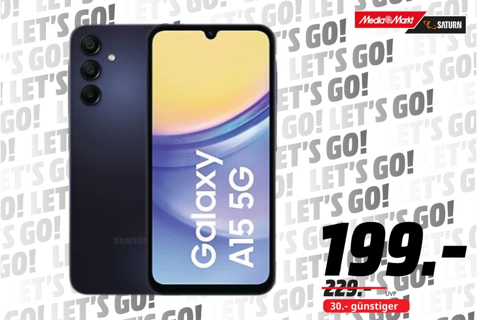 Samsung Galaxy A15 5G für 199 statt 229 Euro.