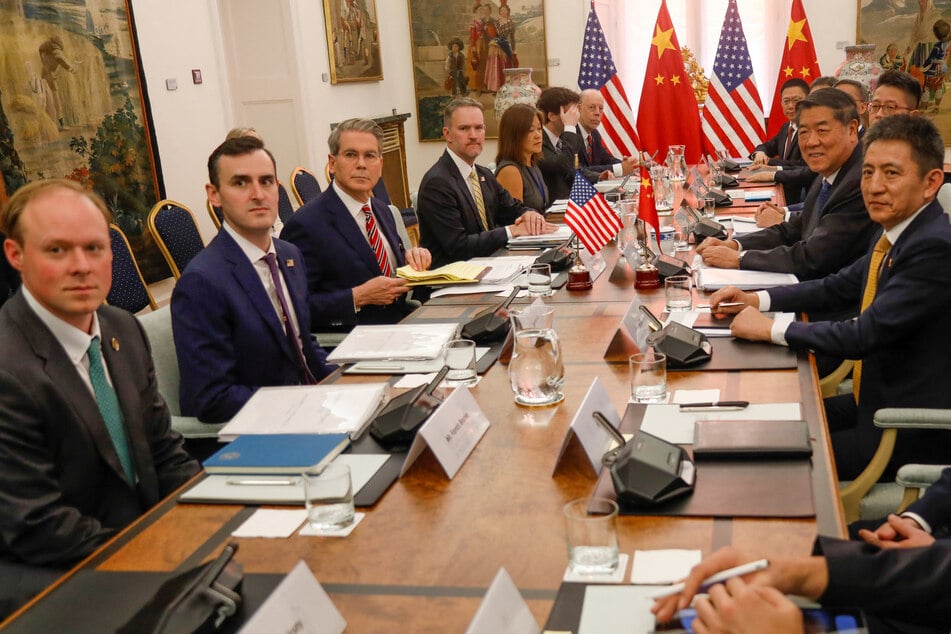 Treasury Secretary Scott Bessent (3rd from l.) is leading a US delegation negotiating with Chinese officials in Madrid, Spain.