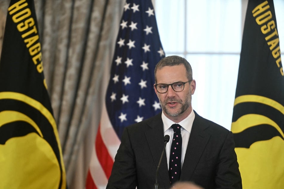 US Envoy for Hostages Adam Boehler speaks during a US hostage and wrongful detainee flag raising ceremony at the State Department in Washington, DC, on Thursday.