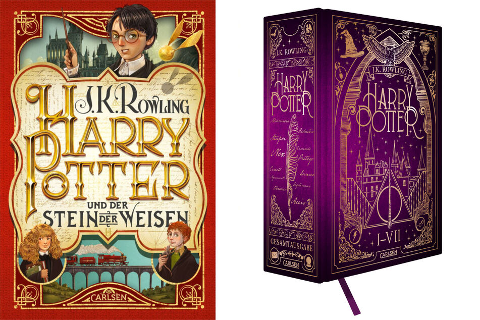 25 Jahre nach "Harry Potter und der Stein der Weisen" erscheint Ende August die weltweit erste Gesamtausgabe (r.) aller Bände in Deutschland.