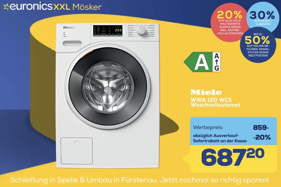 Miele-Waschvollautomat WWA 120 WCS
für 687 statt 859 Euro.