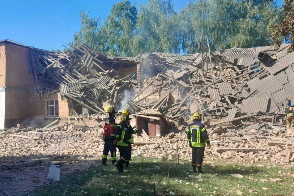 A school in the Ukrainian village of Romny was leveled by a Russian missile strike that killed at least four people.