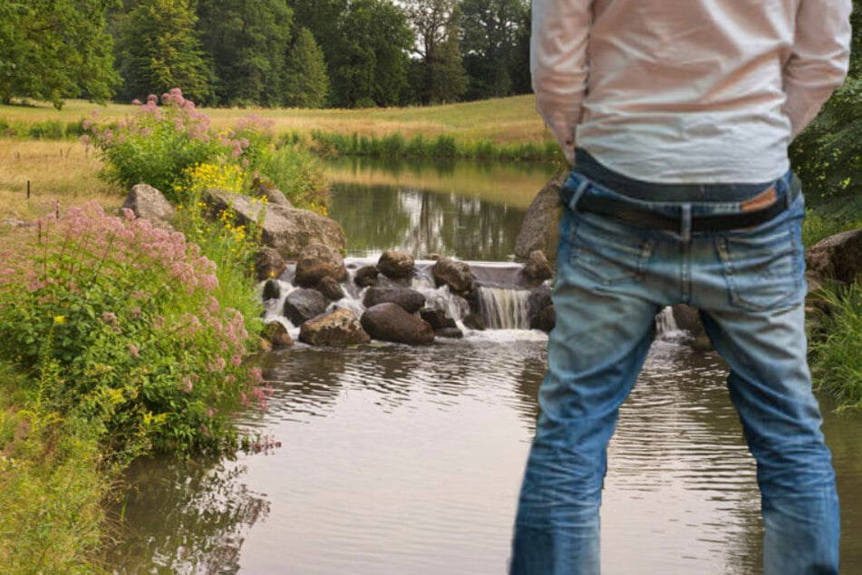 Ein Mann hat sich am helllichten Tag in Bad Muskau im Bereich Eichsee entblößt. (Bildmontage)