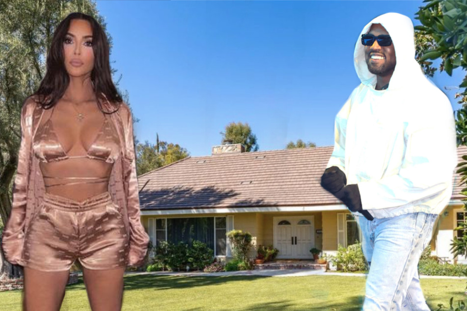 An online listing of the house showed the ranch home purchased by Kanye West (r.), which sits directly across the street from the home he shared with Kim Kardashian (l.).
