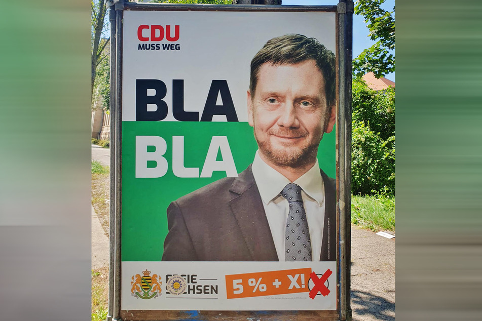 Michael Kretschmer: So ikonisch, dass die Freien Sachsen nicht nur sein Konterfei, sondern gleich das gesamte Corporate Design der CDU-Wahlkampagne für ihre Anti-Wahlwerbung kopierten.