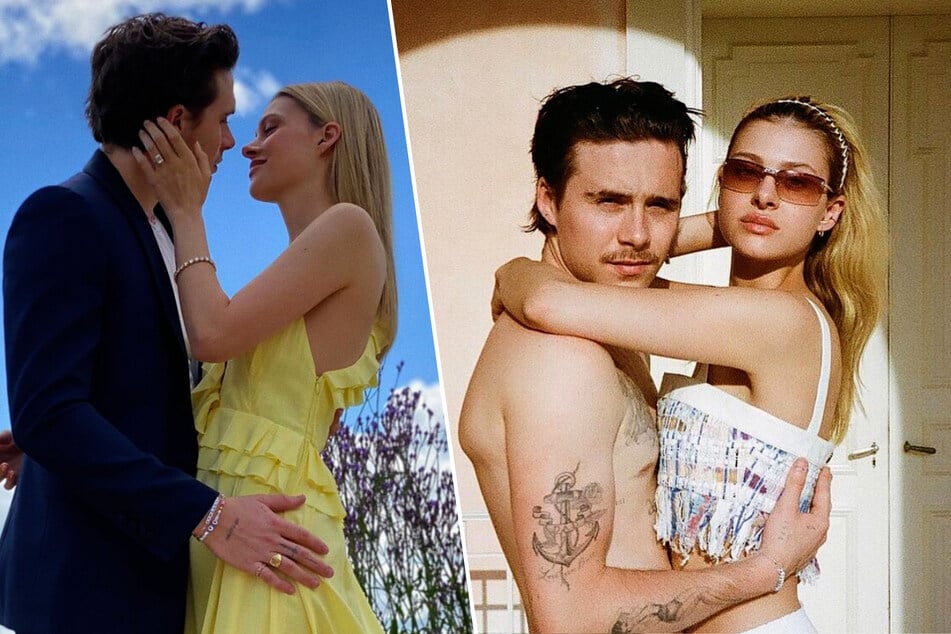 On cloud nine: Brooklyn Beckham (21, l.) and Nicola Peltz (26) just can't get enough of each other (collage).