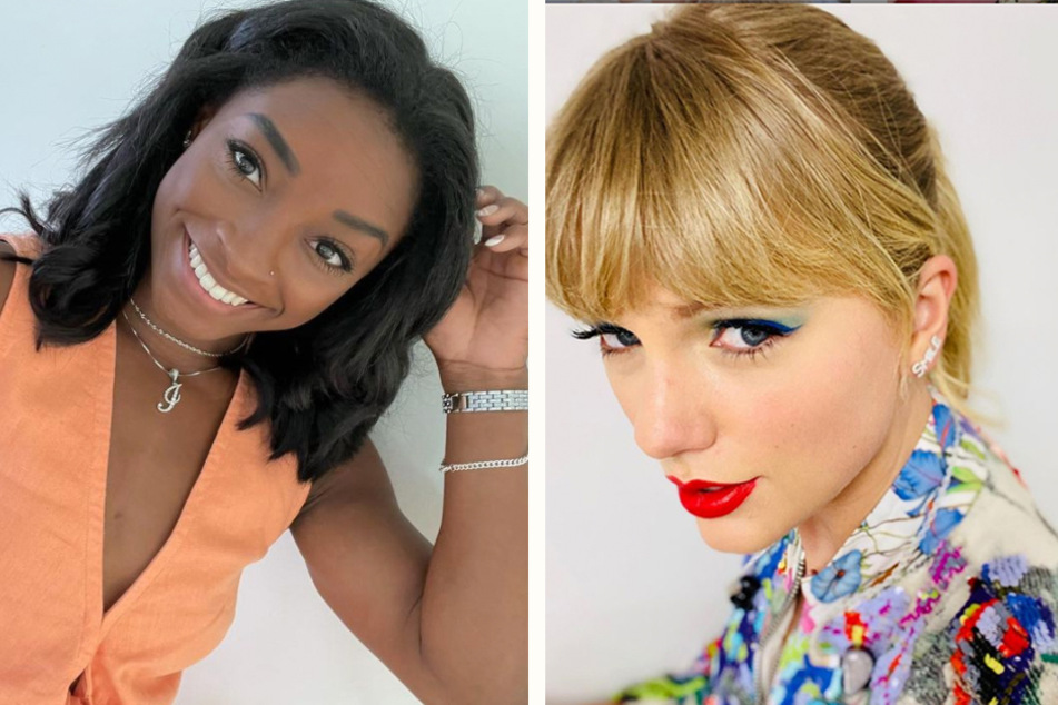 Simone Biles (l.) and Taylor Swift shared an exchange on Twitter following the release of a hype video for Biles that was narrated by the pop star.