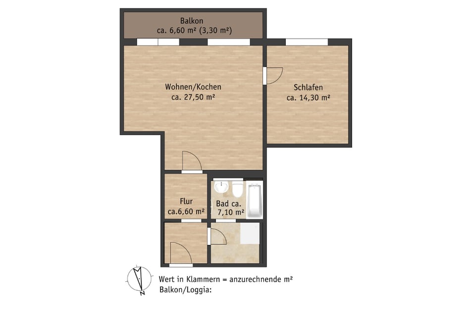 Moderne 2-Raum-Wohnung mit separaten Schlafzimmer und Balkon.