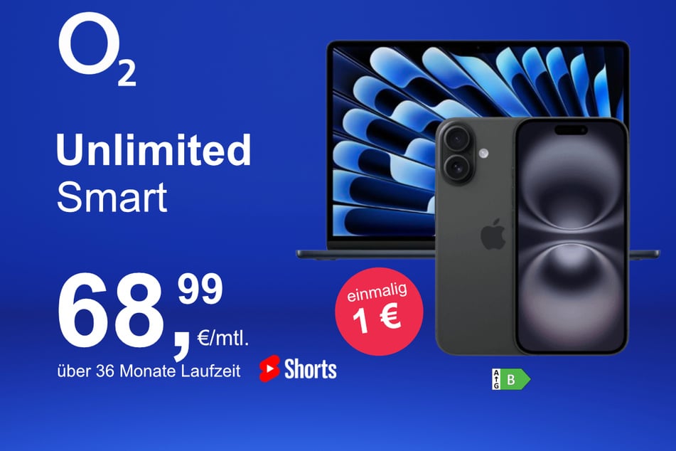 Das iPhone 16 mit MacBook Air 13 im Bundle für nur 1 Euro exklusiv bei o2.